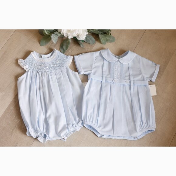 Blue Heirloom Romper Creeper Feltman Brothers 3 Month Baby Special Occasion NWT - Picture 7 of 8